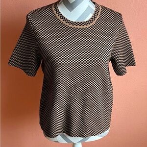 Adrianna Papell Black and Tan Checkered Short Sleeve Top